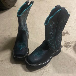Justin Boots Black and Blue Winter Rain Boots